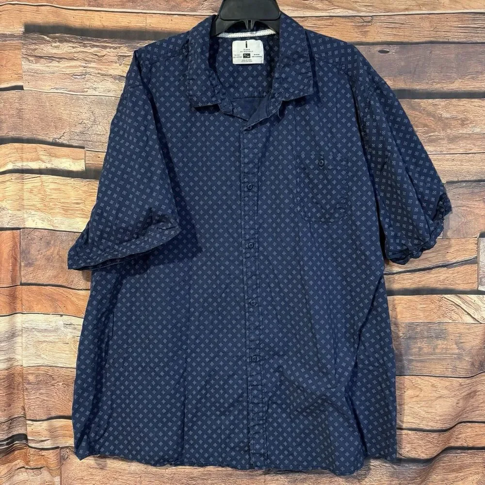 Jeans by Buffalo David Bitton Shirt Mens 3XL Navy Blue Geometric Cotton Short Sl